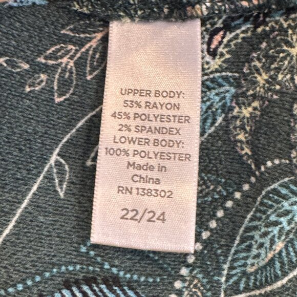 Avenue 22/24 Dark Green Heathered Knit Tunic Sweater w/Chiffon Floral Hem EUC - Picture 4 of 6